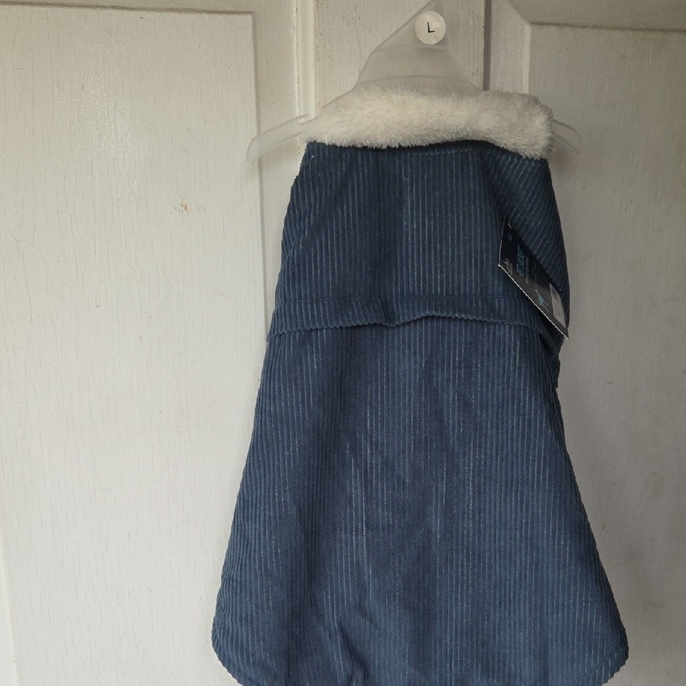 Blue Corduroy Dog Jacket with White Fleece Collar Sherpa Size Large